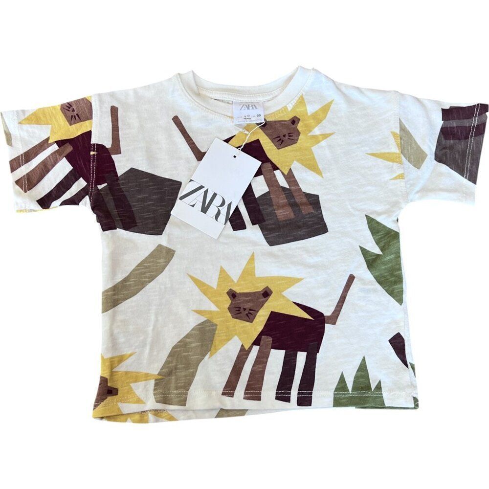 NWT! Zara Geometric Shape Lion Short Sleeve Shirt Size 1.5Y